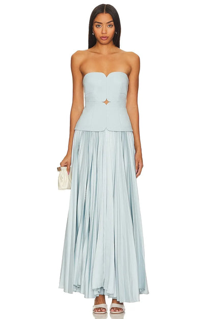 Luciana Strapless Ruched Maxi Dress In Blue