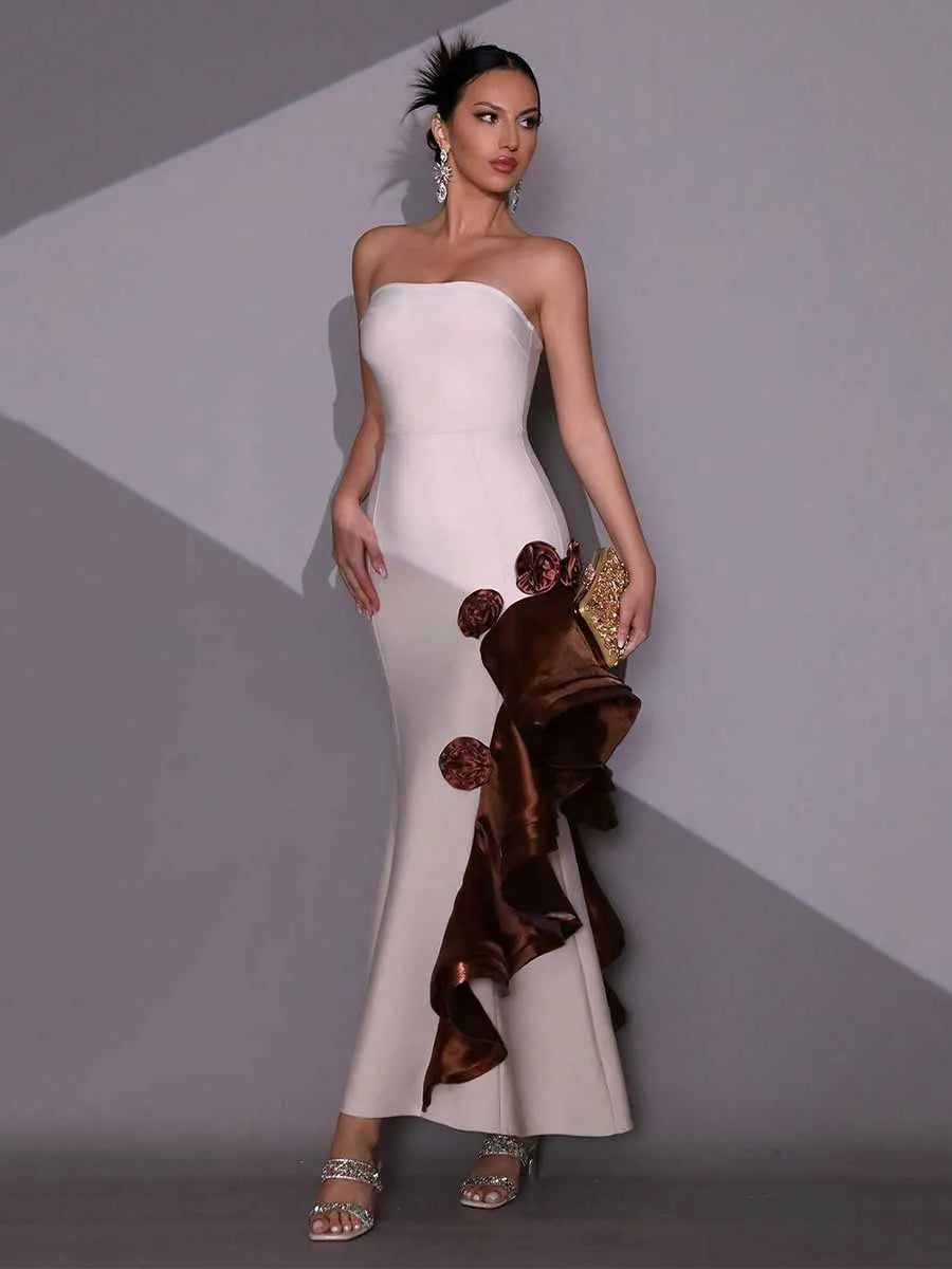 Helena Strapless Patchwork Floral Maxi Dress