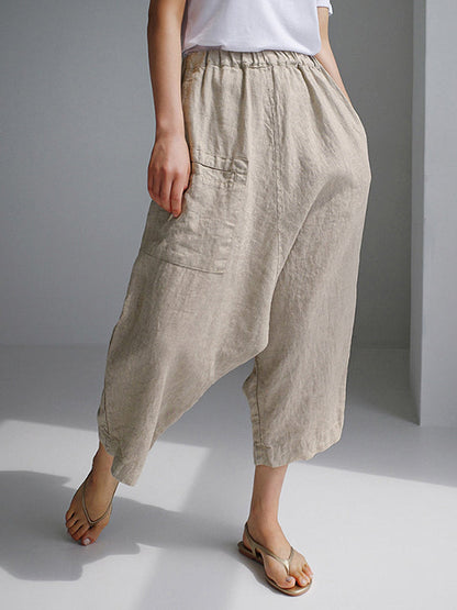 Loose Ninth Pants Elasticity Solid Color Casual Pants Bottoms