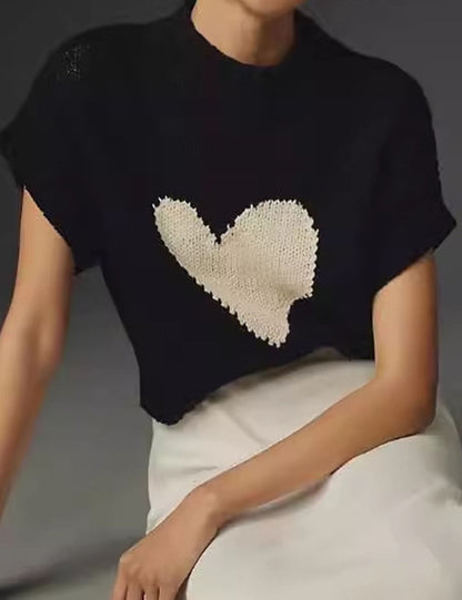 Simple Knit Heart Short Sleeve Sweater