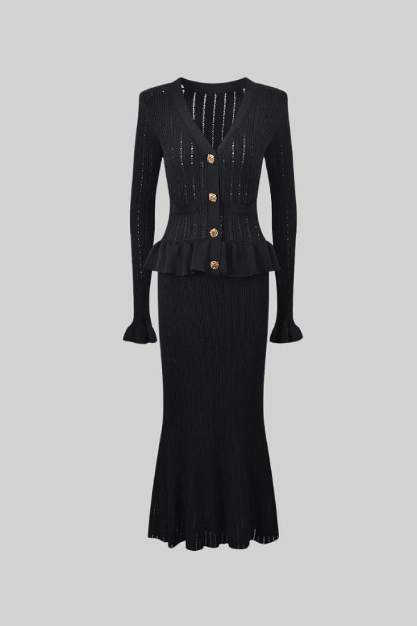 Ruffled Jacket \u0026 Flared Skirt Knit Matching Set