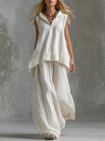 Sleeveless Hooded Textured Two-Piece Set