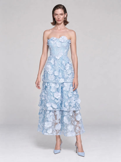 Maeve 3D Floral Tiered Midi Dress