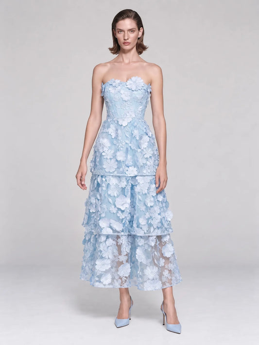Maeve 3D Floral Tiered Midi Dress