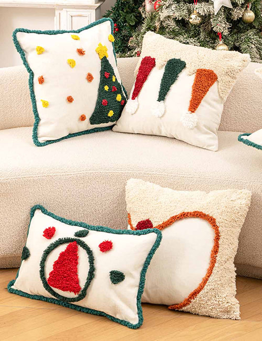 Minimalist Plush Embroidery Christmas Throw Pillow Case