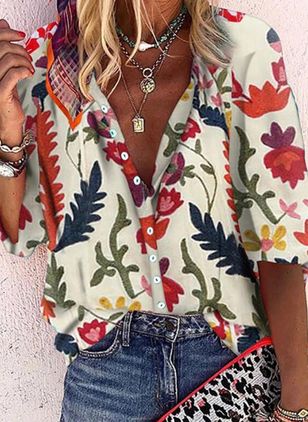 Multicolor Printing Fashion Loose Women'S Shirt