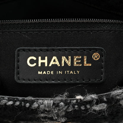 Wool Tweed Quilted Small Elegant Chain Flap Black Grey