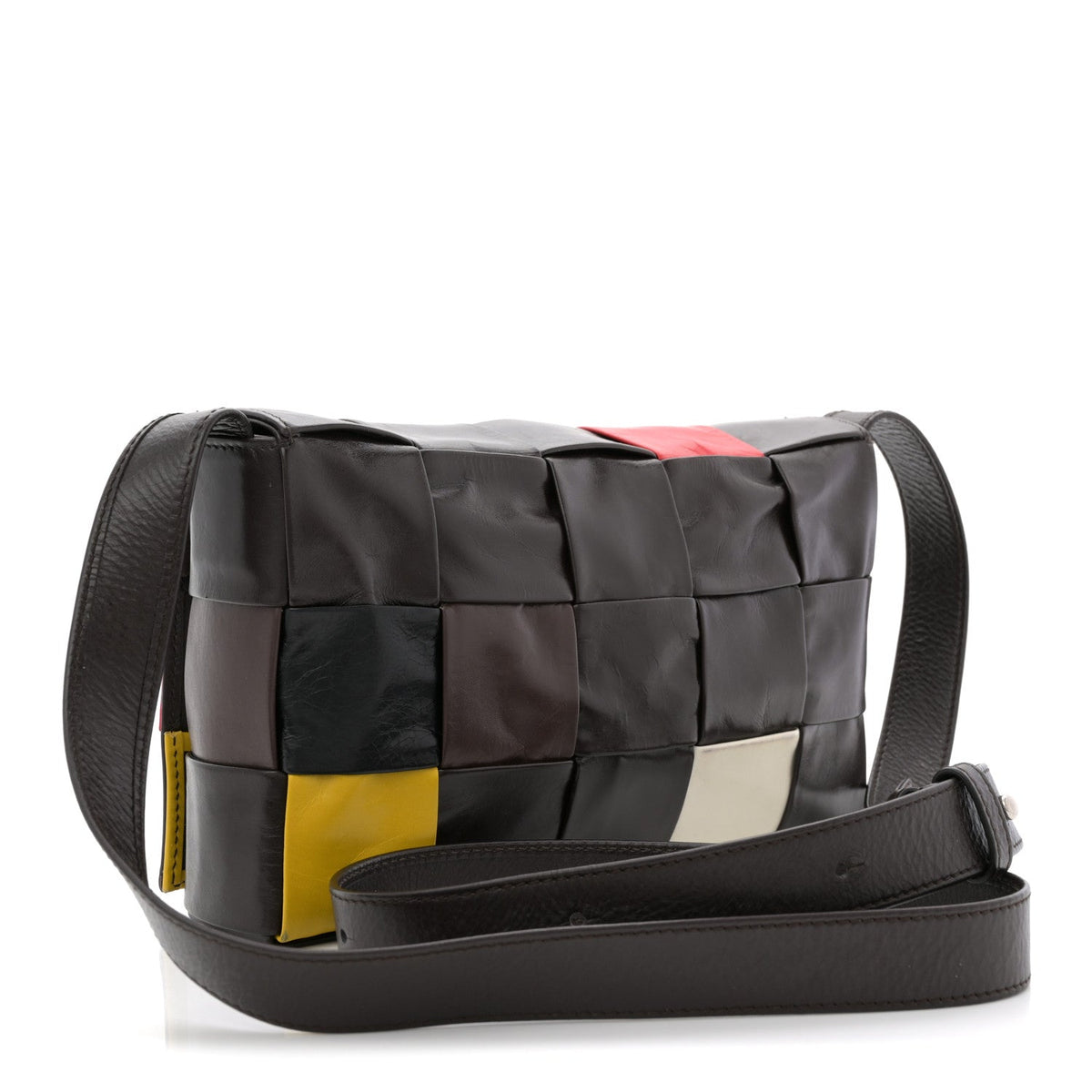 Paper Calfskin Maxi Intreccio Cassette Crossbody Bag Brown Multicolor