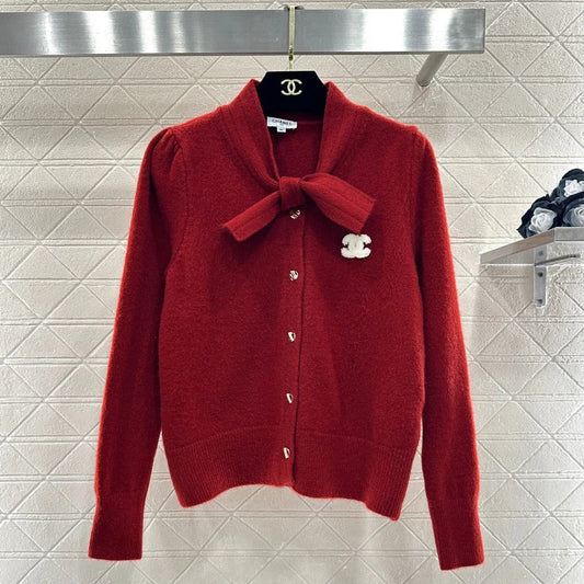 CC 26 Bow Knit Cardigan Red Wool 329957