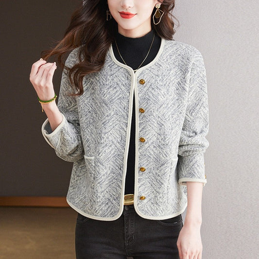 Color Block Jacquard Knit Cardigan Sweater