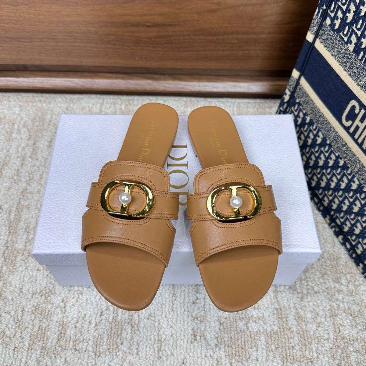 CD Montaigne Sandals Light Brown in Calfskin 598173