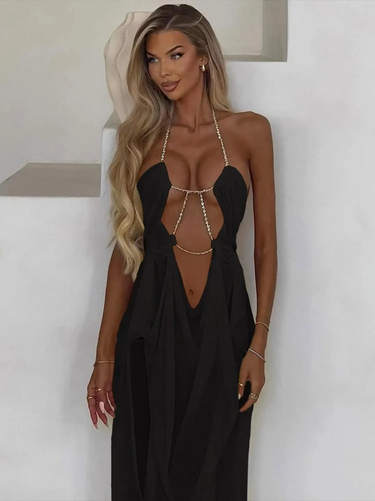 Coralie Sheer Crystal Detail Maxi Dress