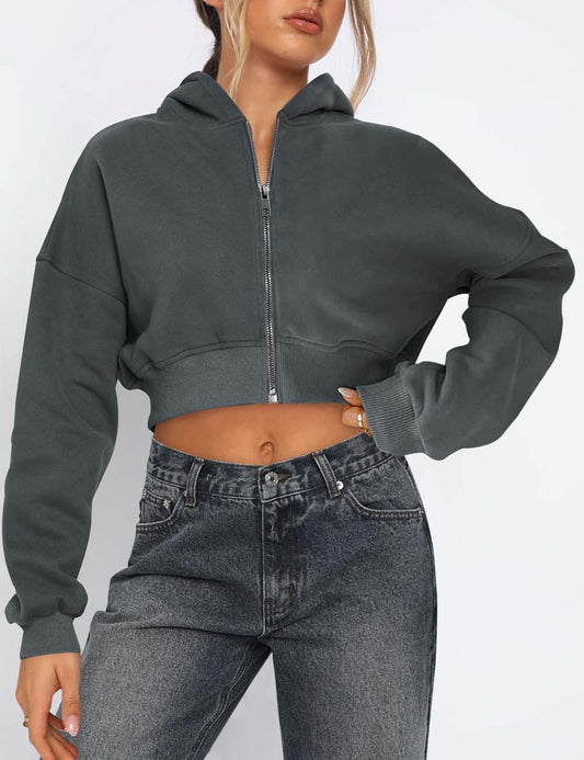 Simple Solid Color Long Sleeve Hooded Jacket