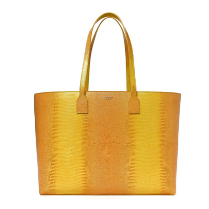 Calfskin Lizard Embossed Medium London Tote Marigold