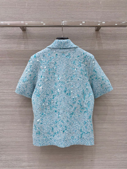 Gucci Knitted Polo Short-sleeved Top Blue Wool