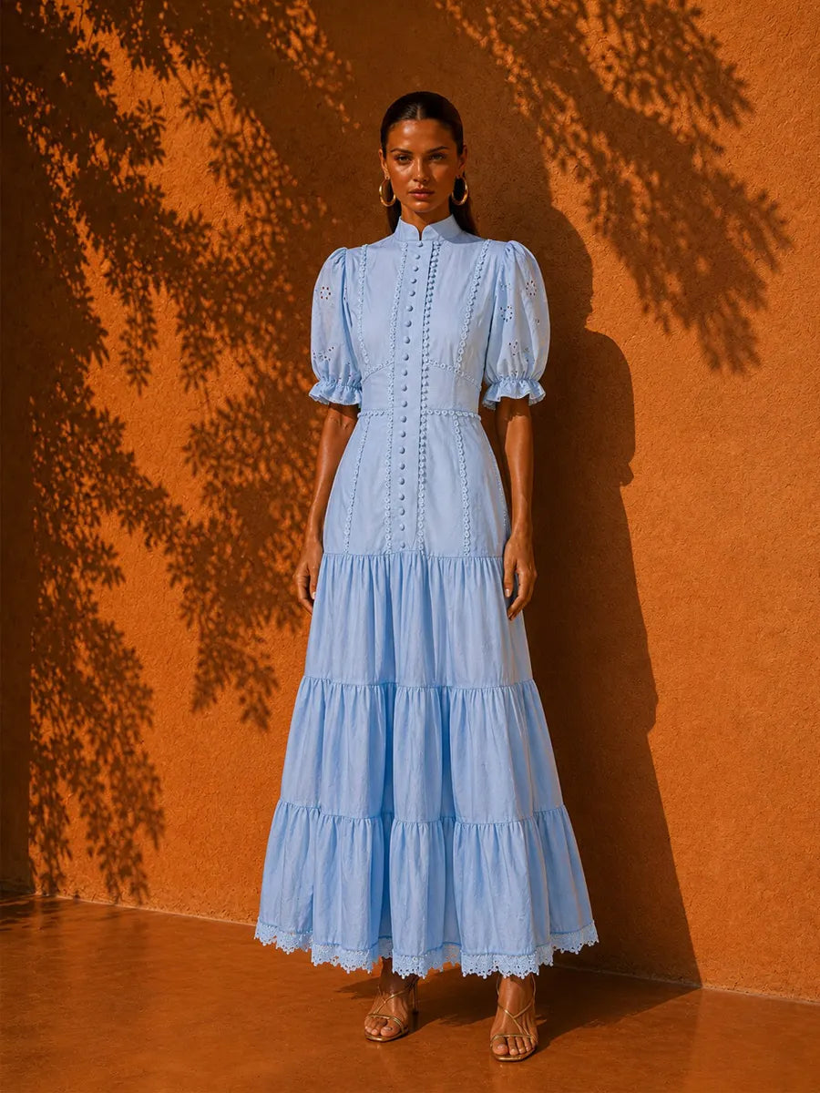 Allison Single-Breasted Embroidered Midi Dress