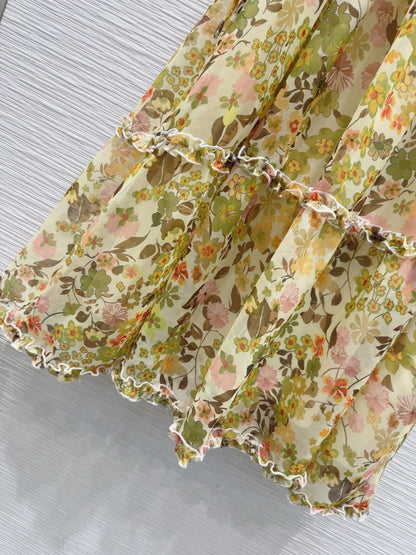 Celine 25 Floral Sleeveless Dress Green mix colors Polyester