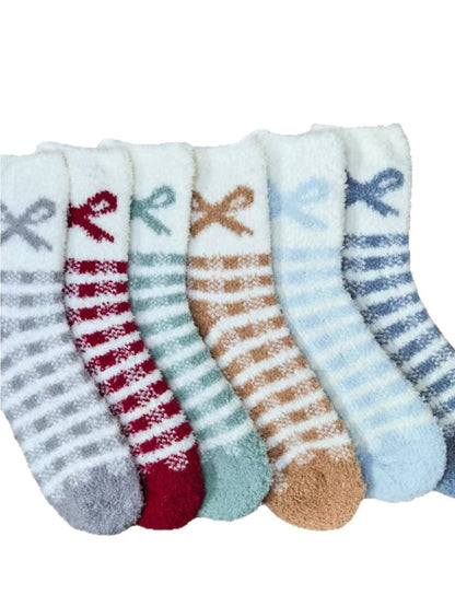 Rufia - Stripe Thickened Mid-calf Socks with Bow Patterns – 6 Colors