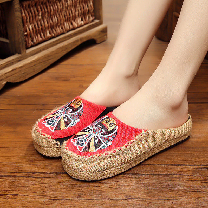 Beijing Opera Facial Makeup Embroidered Head Shoes Handmade Cloth Shoes Embroidered Linen Grass Literary Shoes
