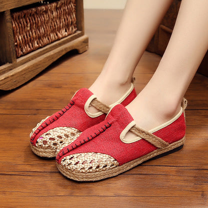 Linen Shoes Light And Breathable Linen Shoes Summer Pure Hand-Woven Hollow Mesh Shoes