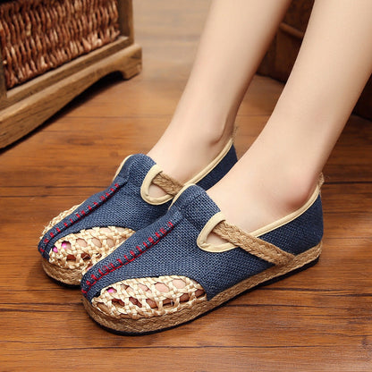 Linen Shoes Light And Breathable Linen Shoes Summer Pure Hand-Woven Hollow Mesh Shoes