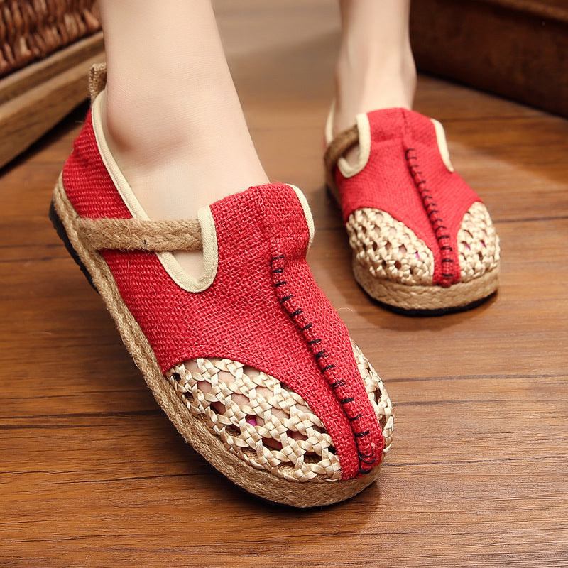 Linen Shoes Light And Breathable Linen Shoes Summer Pure Hand-Woven Hollow Mesh Shoes