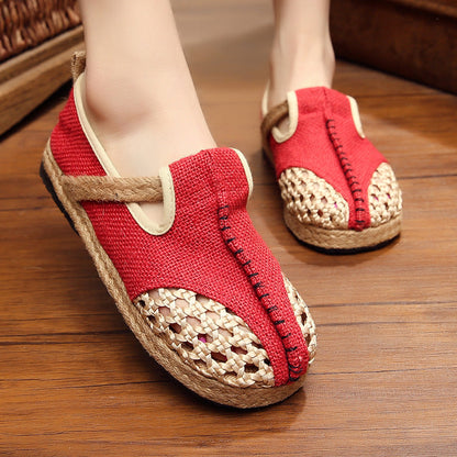 Linen Shoes Light And Breathable Linen Shoes Summer Pure Hand-Woven Hollow Mesh Shoes