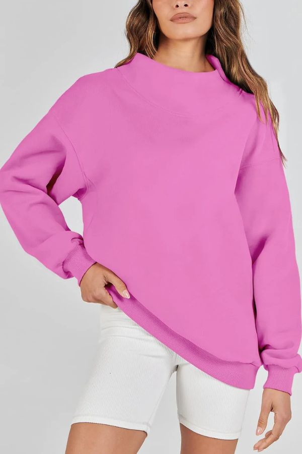 Women's Slit Mock Neck Oversized Sweatshirt