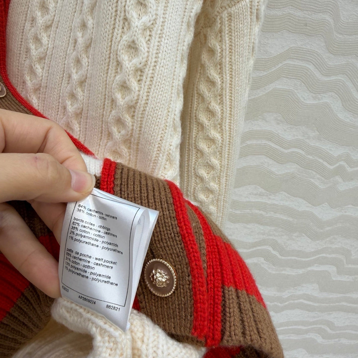 CC Spring 26 Cardigan White Brown Red Wool 342796