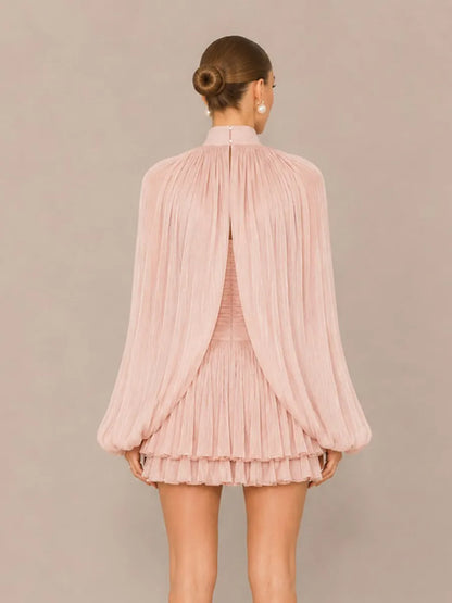 Nadia Sweet Pleated Cape Mini Dress