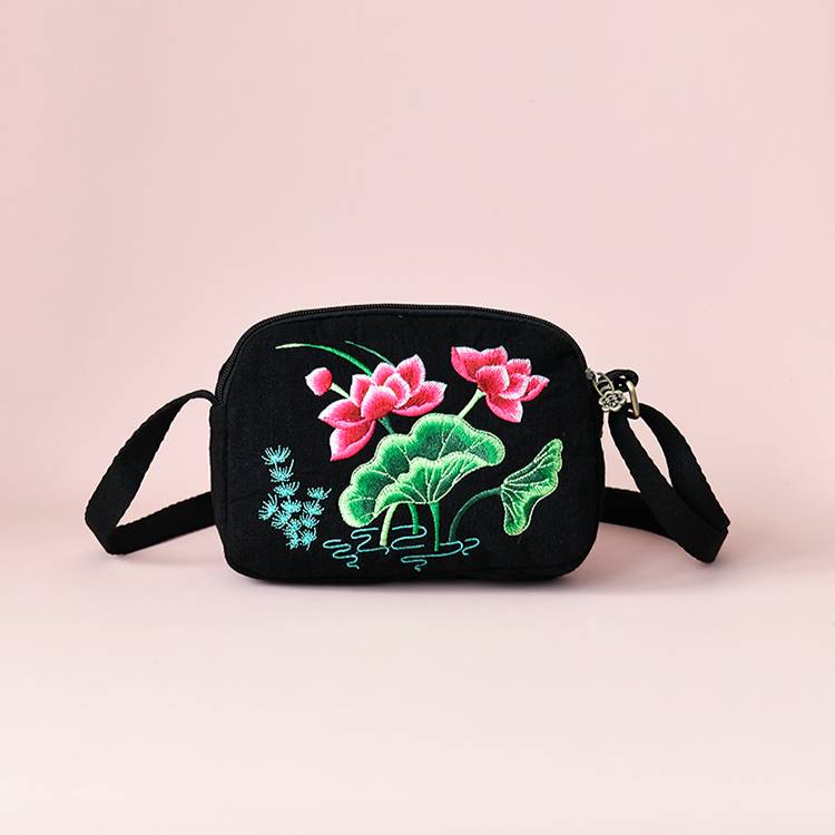 New Small Bag For Mobile Phones, Female Ethnic Style Embroidery Flower Bag, Shoulder Bag, Three-Layer Change Bag, Messenger Bag
