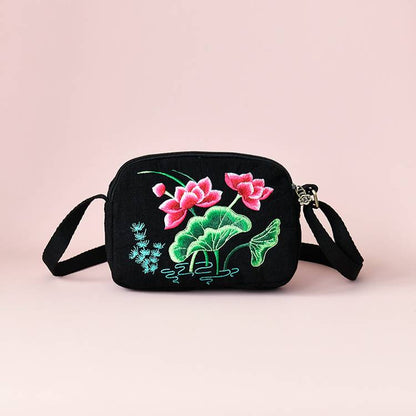 New Small Bag For Mobile Phones, Female Ethnic Style Embroidery Flower Bag, Shoulder Bag, Three-Layer Change Bag, Messenger Bag