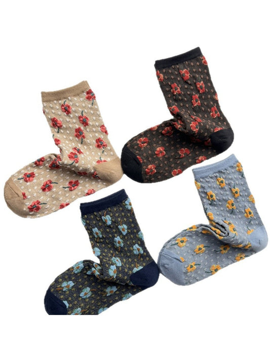 Rufia - Floral Embossed Bohemian Mid-Crew Socks