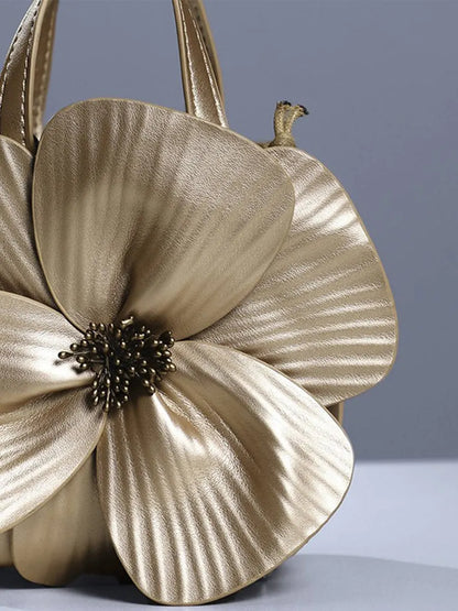 Acsah Leather Flower Bag In Gold