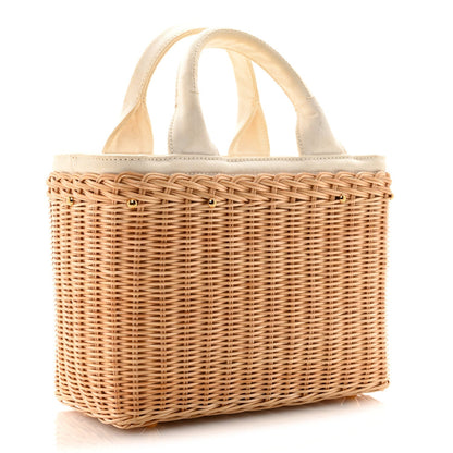 Canvas Wicker Shoulder Bag White Tan