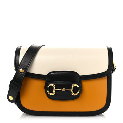 Azalea Calfskin Tri-Color Horsebit 1955 Shoulder Bag Mystic White Sun Oil Black