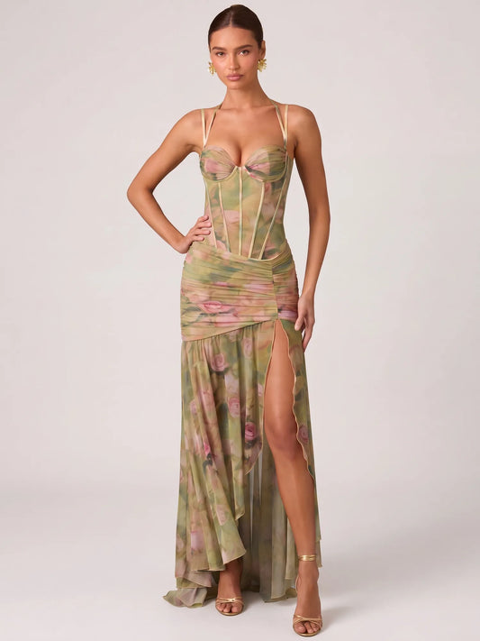 Kaia Floral Draped Corset Maxi Dress