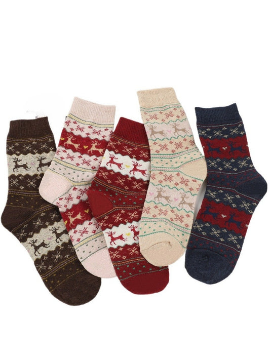 Rufia - Christmas Reindeer Snowflake Mid-Calf Socks – 5 Options
