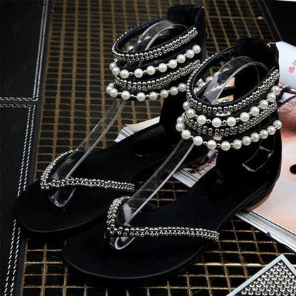 Behemian Summer Ankle Straps Fashion New Beaded Sandals Women'S Shoes