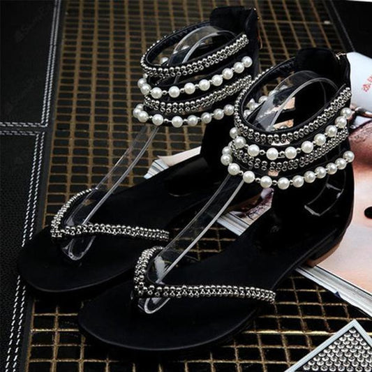 Behemian Summer Ankle Straps Fashion New Beaded Sandals Women'S Shoes