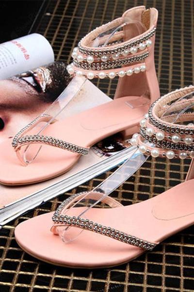 Behemian Summer Ankle Straps Fashion New Beaded Sandals Women'S Shoes