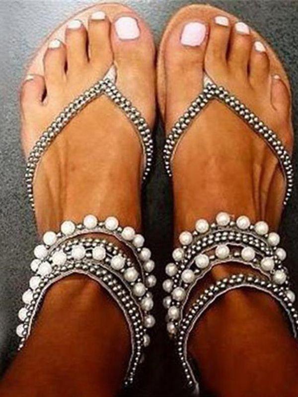 Behemian Summer Ankle Straps Fashion New Beaded Sandals Women'S Shoes