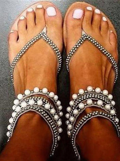 Behemian Summer Ankle Straps Fashion New Beaded Sandals Women'S Shoes