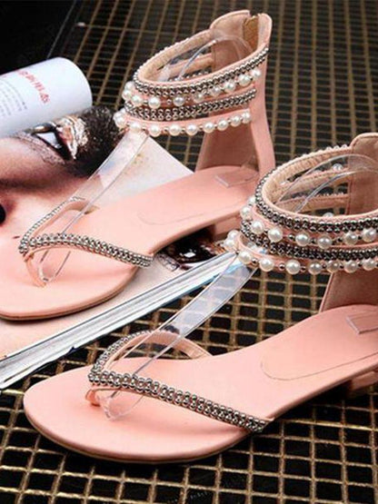Behemian Summer Ankle Straps Fashion New Beaded Sandals Women'S Shoes