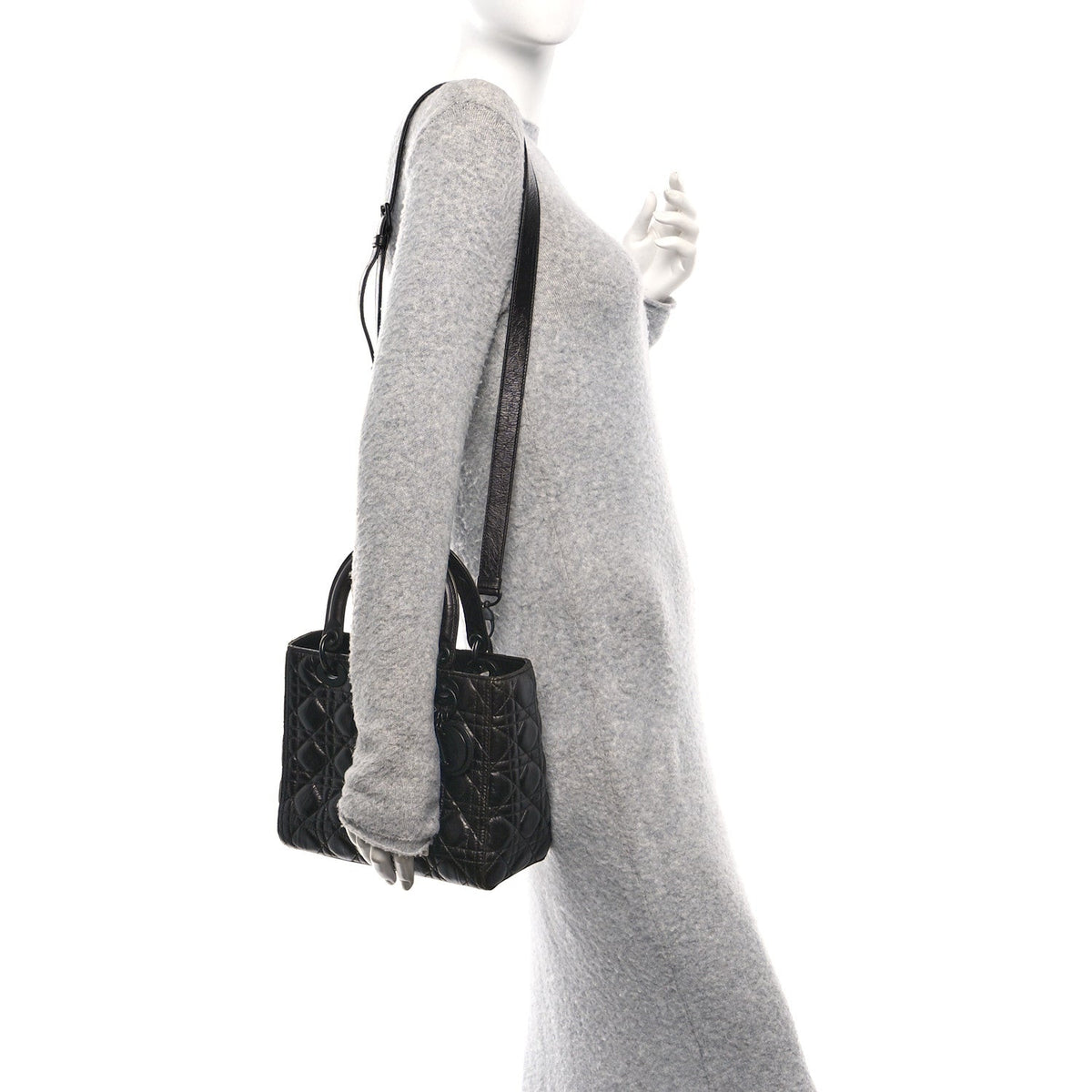 Crinkled Calfskin Cannage Medium Lady Dior Black