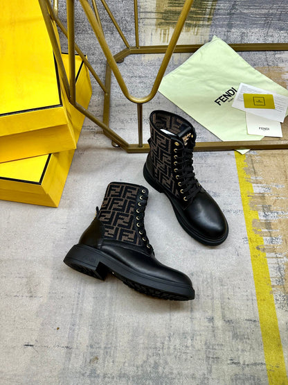 Fendi Filo Round-Toe Motorcycle Boots Black Calfskin 575418