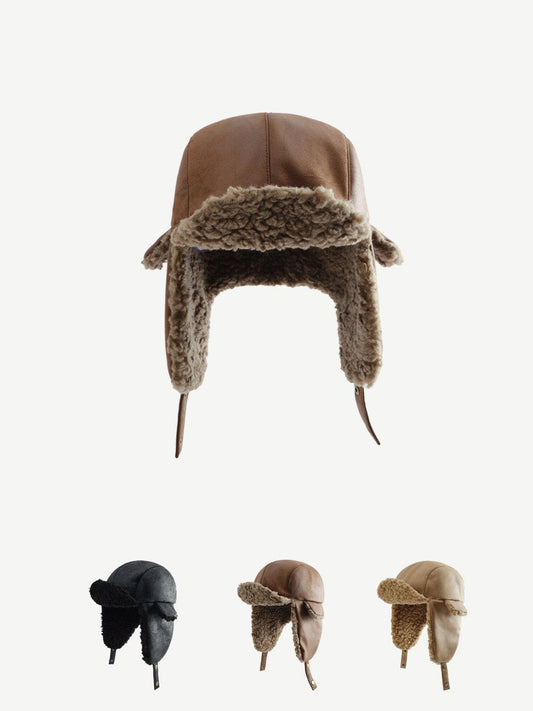 Vintage Distressed Leather Teddy Hat