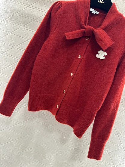 CC 26 Bow Knit Cardigan Red Wool 329957