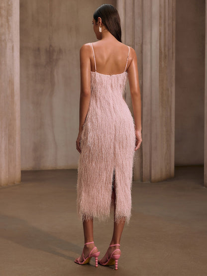 Marcella Spaghetti Fringe Midi Dress