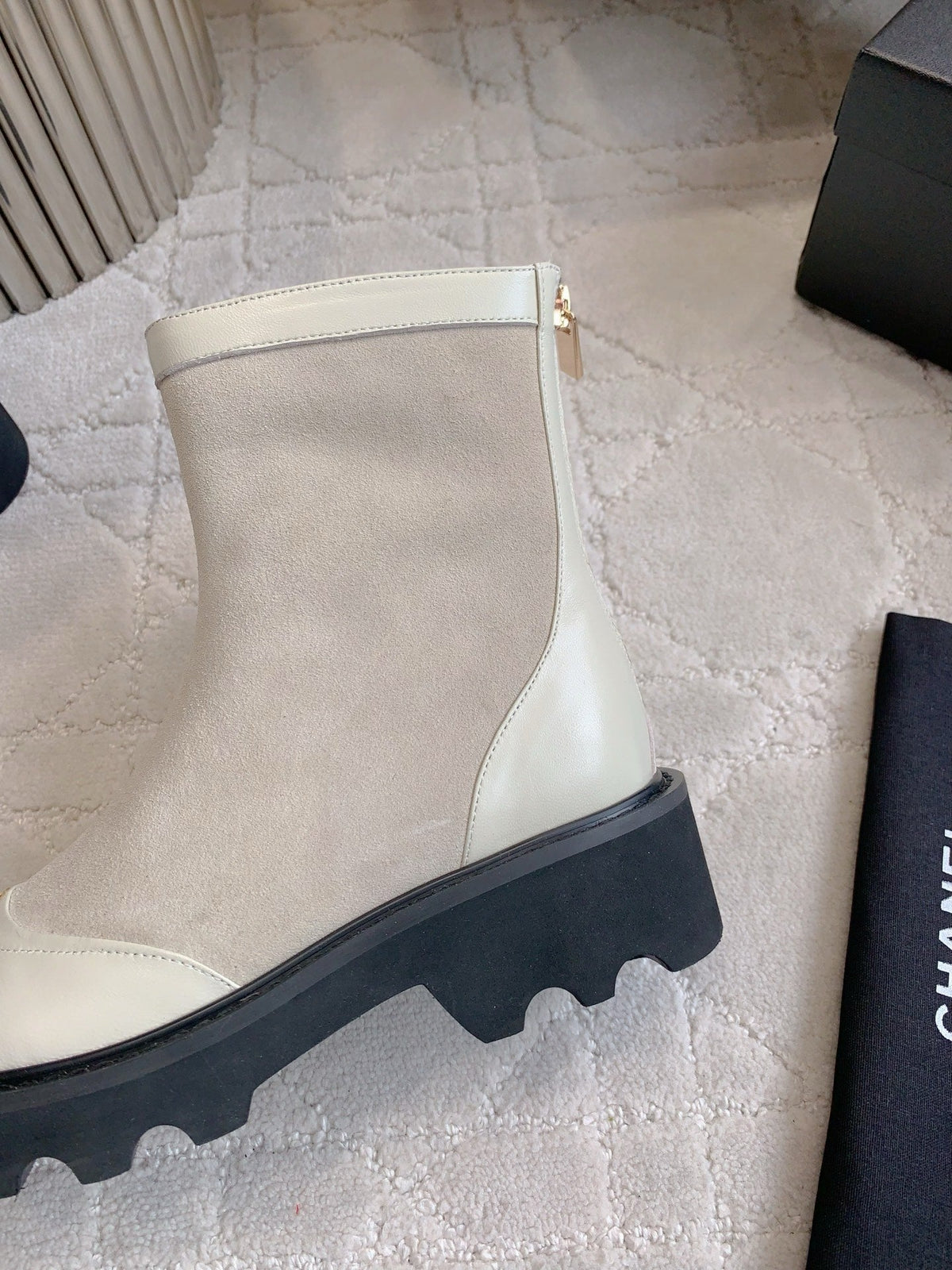 CC New Platform Ankle Boots Light Taupe Suede Sheepskin